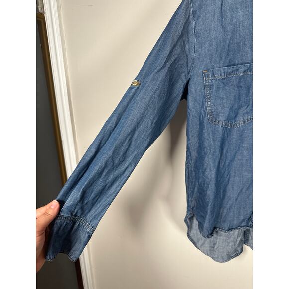 Cloth & Stone Anthropology Denim Button Up Women’s S Roll Tab Sleeve - Picture 2 of 9